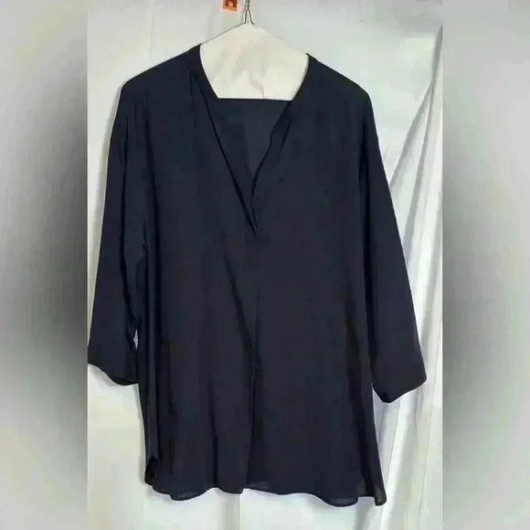 Dark Blue V-Neck Blouse (Size XL) - Picture 2 of 6